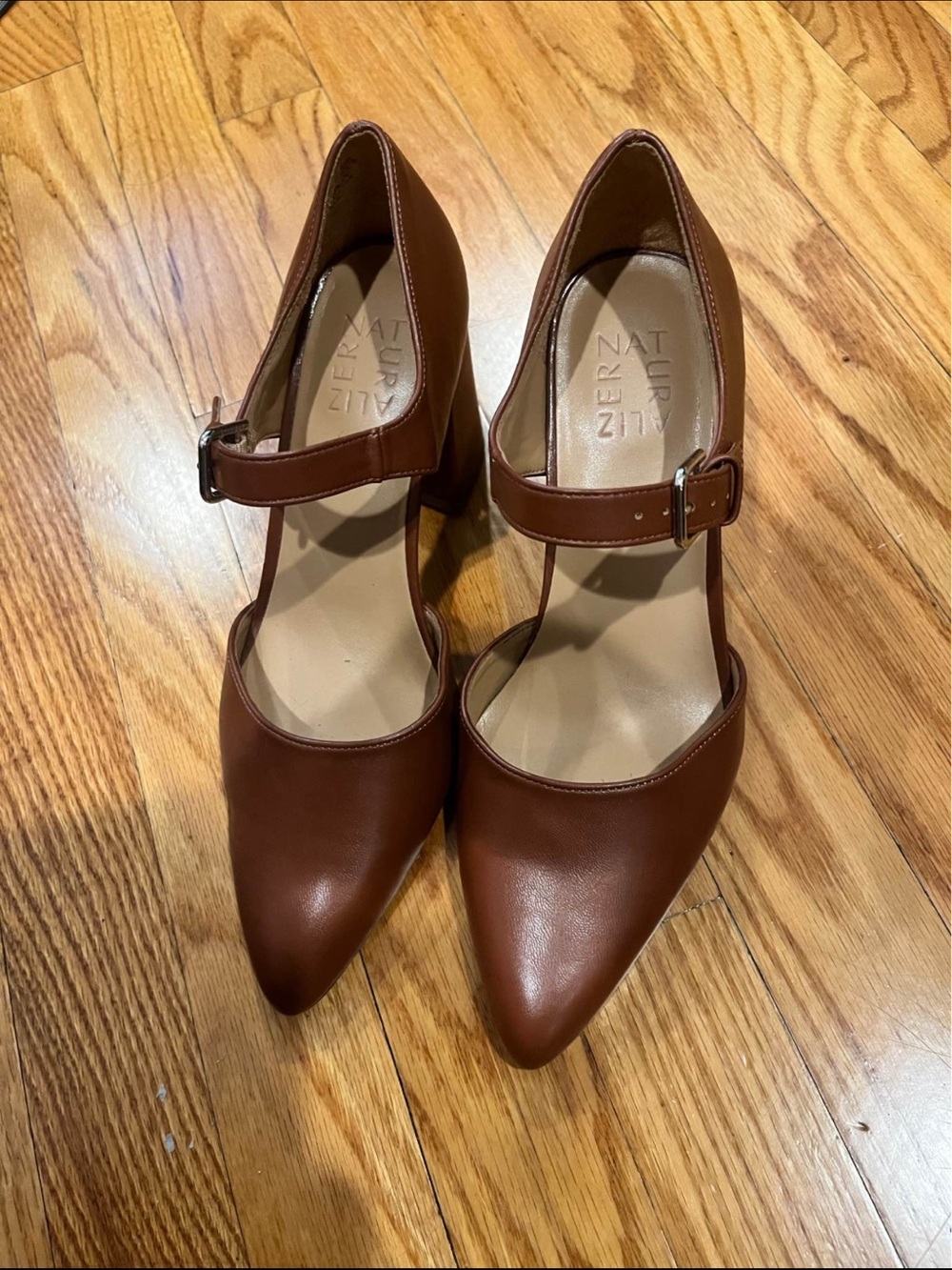 Naturalizer Brown Leather Pointed Mary Jane Heels